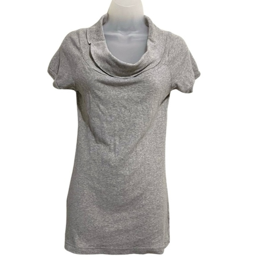 Free People Grey Cowl Neck Wool/Cotton Blend Short Sleeve Top size L